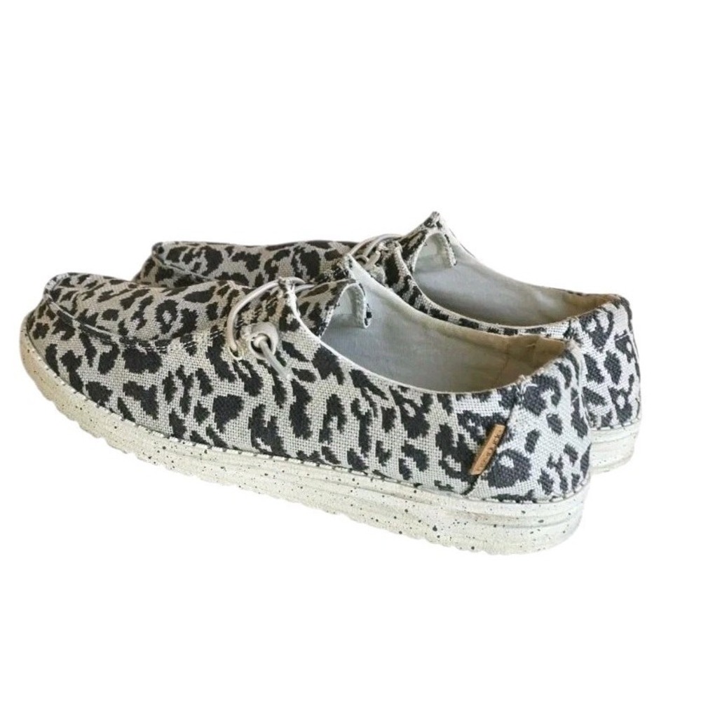 Hey Dude Wendy Womens Woven Cheetah Grey‎ Casual Shoes Size 7 Sneakers Slip On